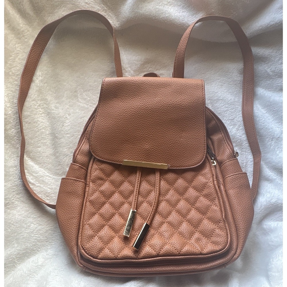 K-Kill Womens Brown Quilted Faux Leather Backpack Drawstring Flap Bag Medium